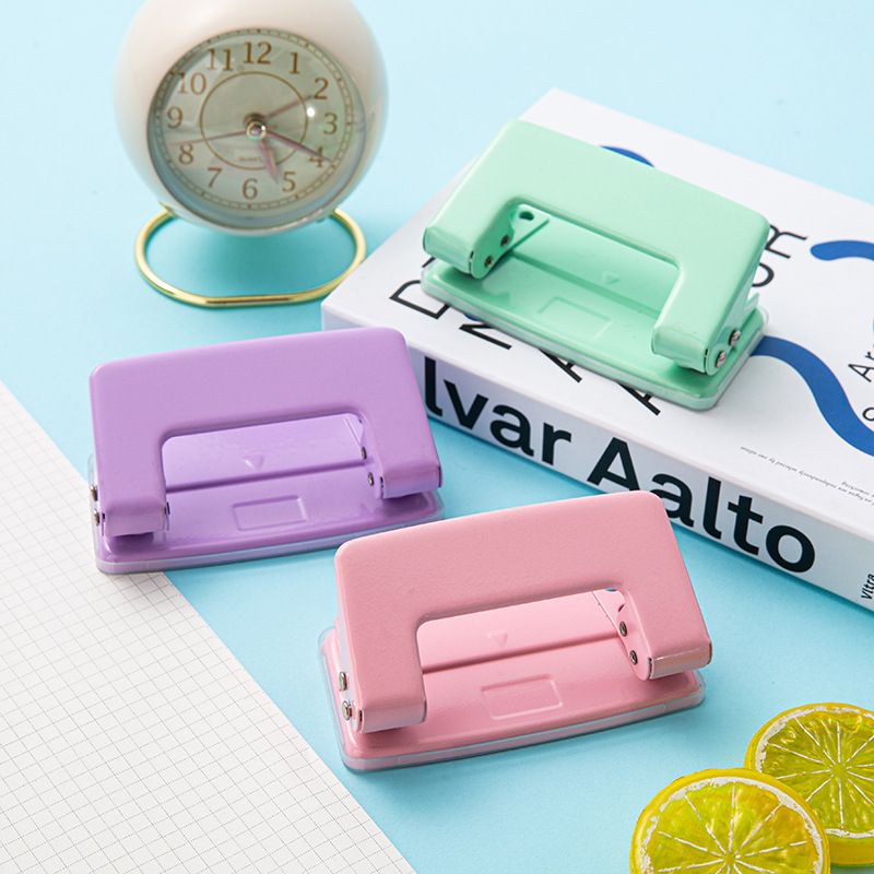 Small Double Hole Punch Macaron Color Manual Puncher Portable Office Binding Supplies Journal Scrapbook Hole Punch Stationery