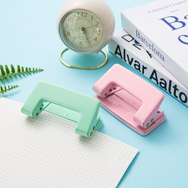 Small Double Hole Punch Macaron Color Manual Puncher Portable Office Binding Supplies Journal Scrapbook Hole Punch Stationery