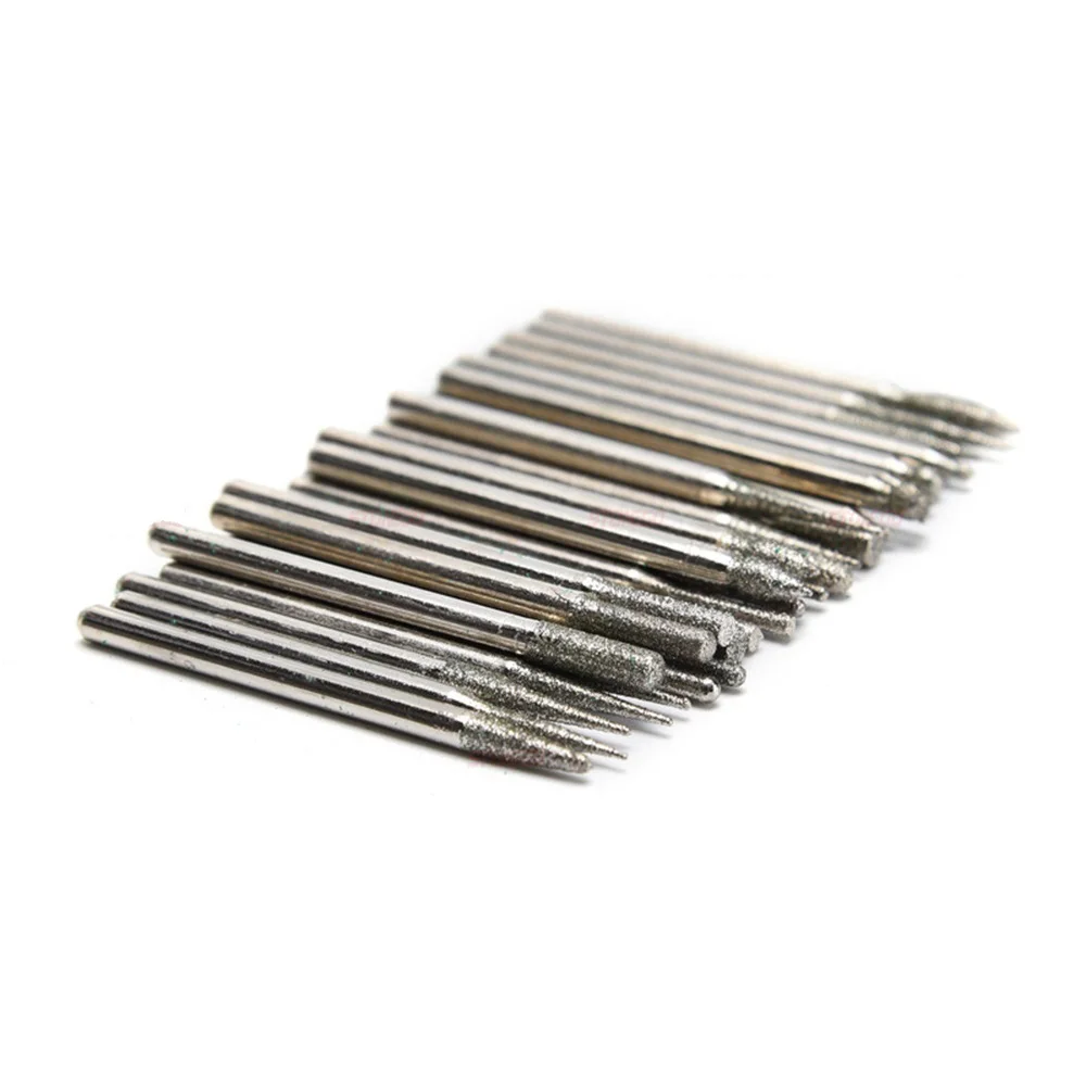 STONEGO 30Pcs/Set 3mm Shank Diamond Grinding Burr Needle Point Engraving Carving Polishing Glass Jade Stone Drill Bit
