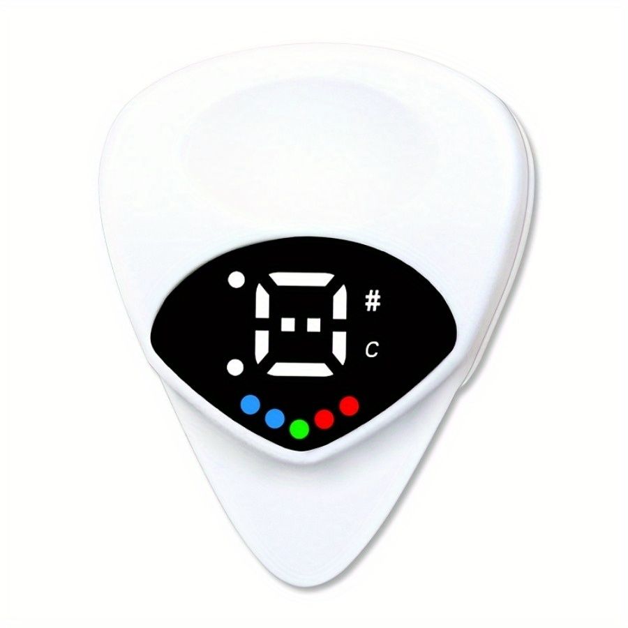 Portable 2-in-1 Guitar Pick and Tuner - 12-Tone Multi-Function Tone Calibrator for Acoustic Guitars and Ukulele, Battery Powered, Durable White ABS Resin, Compact Design with LED Display, Portable Tun