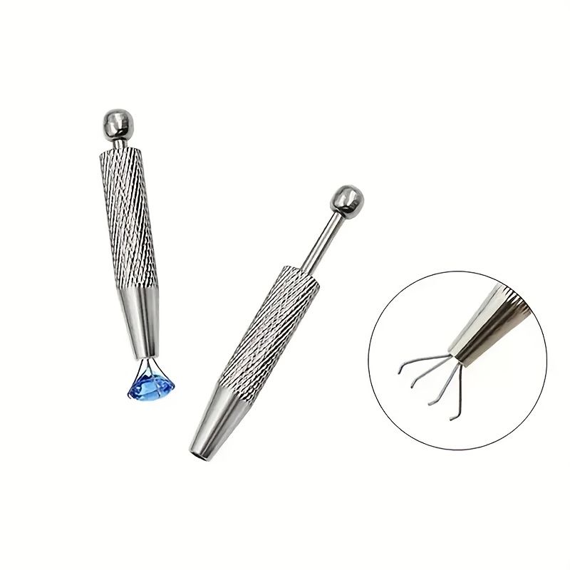 2PC Precision 4-Prong Jewelry Tweezers - Gem & Diamond Holder, Ideal for Beads & Small Parts, Ergonomic Metal/Aluminum Craft Tool, Jewelry Making Tools