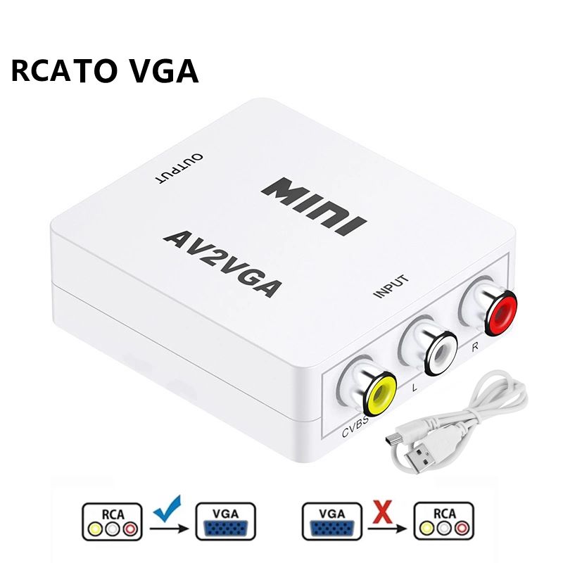 AV to VGA Converter RCA Adapter with 3.5mm Audio Cable for TV Box PC 1080P CVBS To VGA Converter