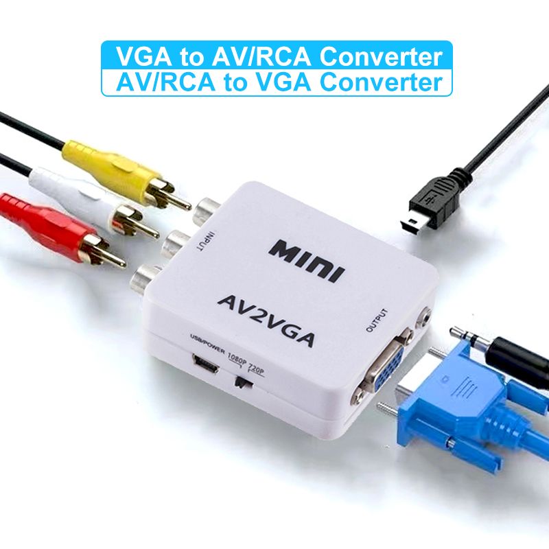 AV to VGA Converter RCA Adapter with 3.5mm Audio Cable for TV Box PC 1080P CVBS To VGA Converter