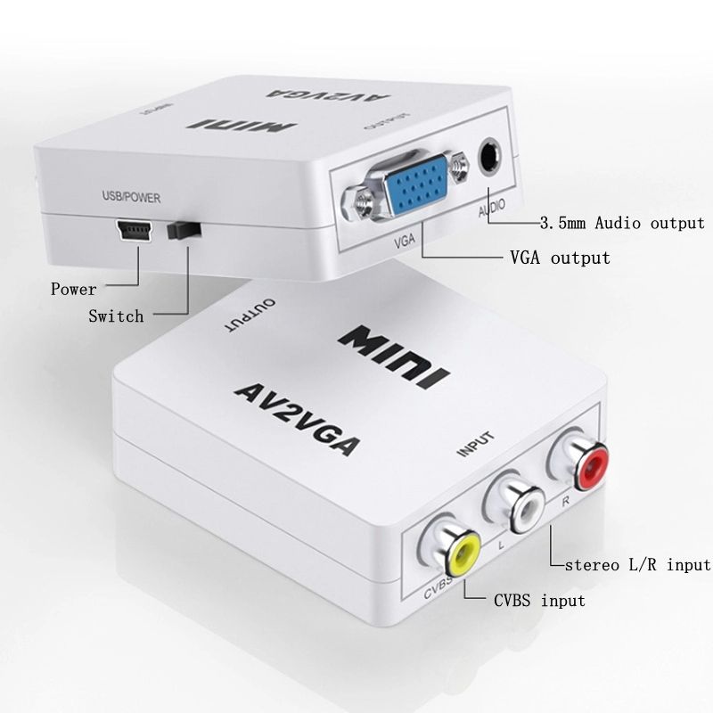 AV to VGA Converter RCA Adapter with 3.5mm Audio Cable for TV Box PC 1080P CVBS To VGA Converter