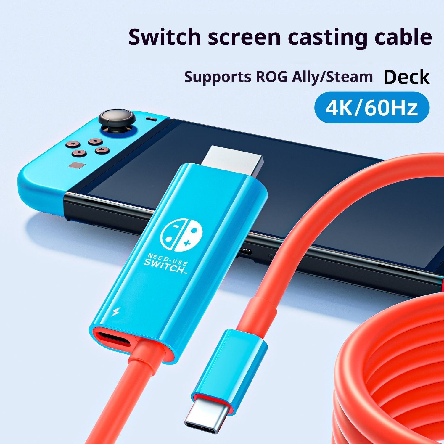 Type-C to HDMI Cable 4K 60Hz, for Nintendo NS2/Switch/Phone/Laptop, 2-in-1 USB-C to HDMI Adapter Cable for TV Monitor Projector