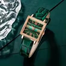 4PC Women Quartz Watch Set Roman Digital Dial Clock Women's Fashion Business Watch Men's Leisure Green Bracelet Girl Watch Necklaces Rings Earrings set Fast delivery within 1-5 days