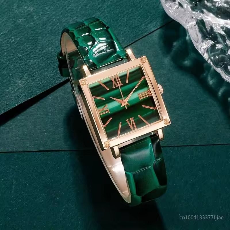 4PC Women Quartz Watch Set Roman Digital Dial Clock Women's Fashion Business Watch Men's Leisure Green Bracelet Girl Watch Necklaces Rings Earrings set Fast delivery within 1-5 days