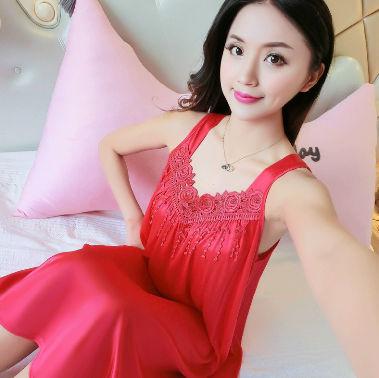 Local fast delivery Women Soft Printed Nightgowns Loose Fit Crew Neck Comfy Nightgowns Sleepshirts Lightweight Half Sleeves Sleepwear Milk Silk Sleepdress with Pocket