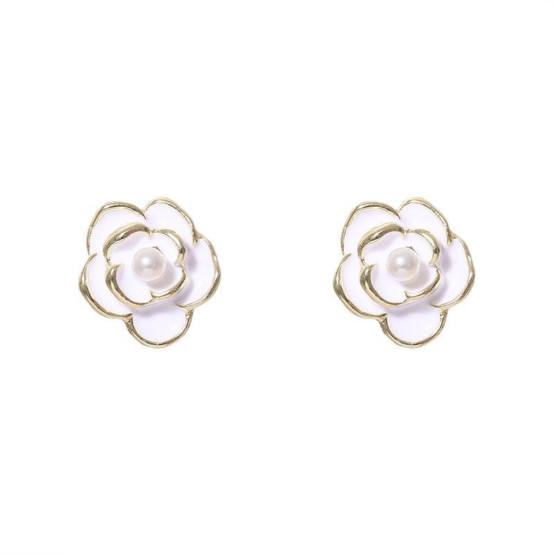 New Silver Pin Earrings Popular High-grade Earrings Camellia Earrings
 Simple Temperament Small Fragrant Wind Earring Beautiful Female Earrings