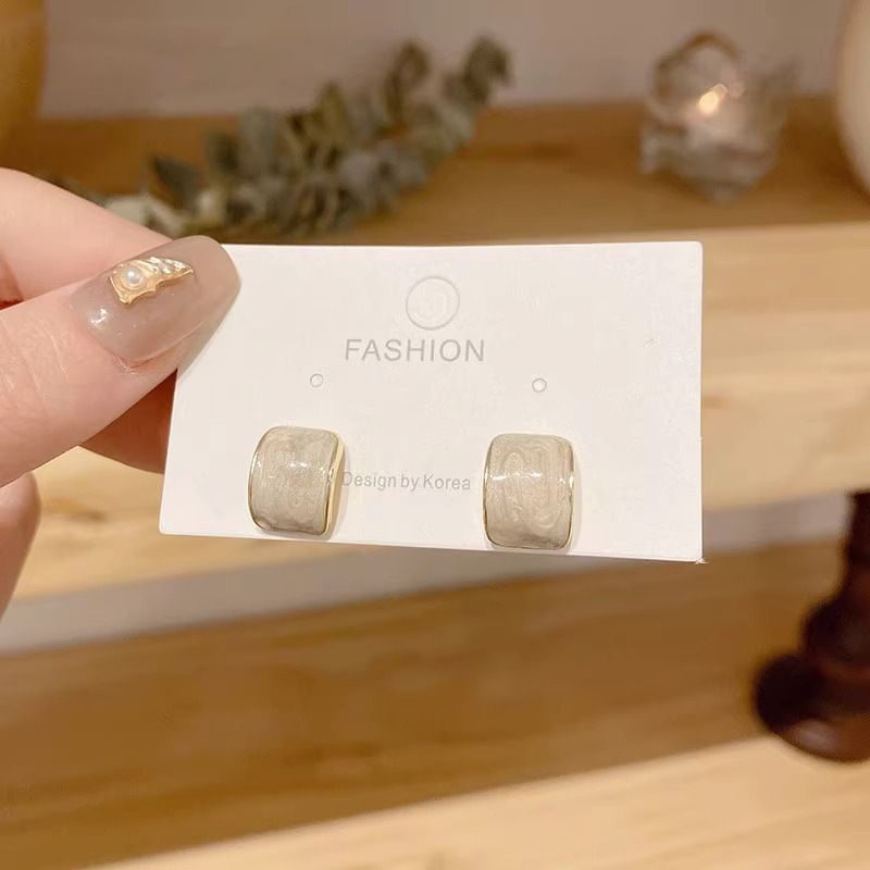 New Silver Pin Earrings Popular High-grade Earrings Square Gemstone Earrings Small and Delicate Premium Earring Beautiful Women's Earrings