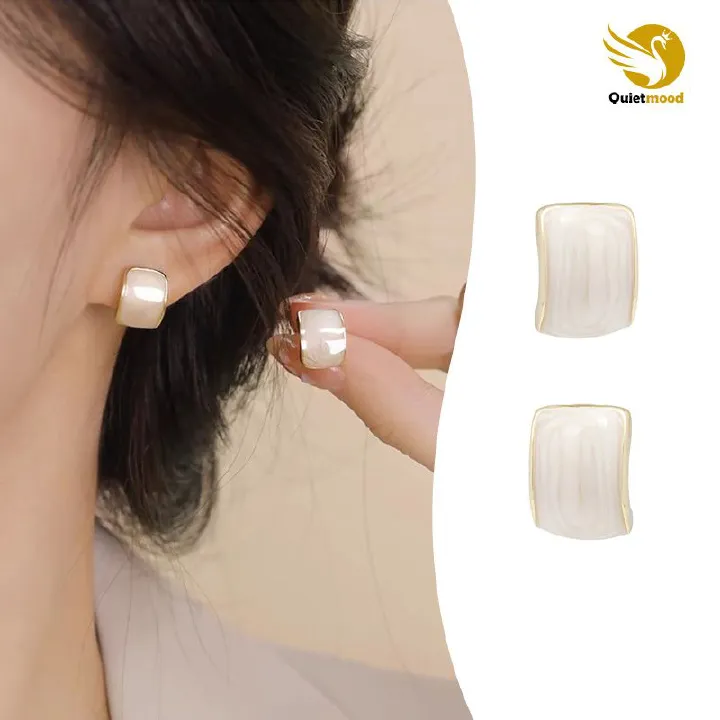 New Silver Pin Earrings Popular High-grade Earrings Square Gemstone Earrings Small and Delicate Premium Earring Beautiful Women's Earrings
