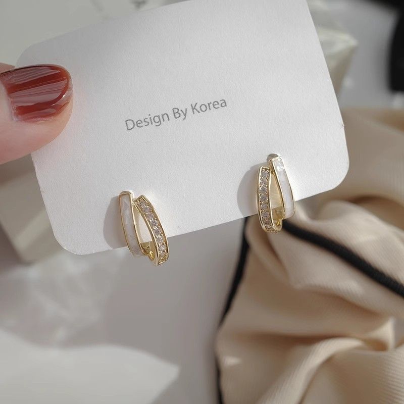 Premium Sense Of Double Layer Earrings New Fashion Female Earrings
 Simple Temperament Diamond Earrings Elegant Beautiful Silver Pin Earrings