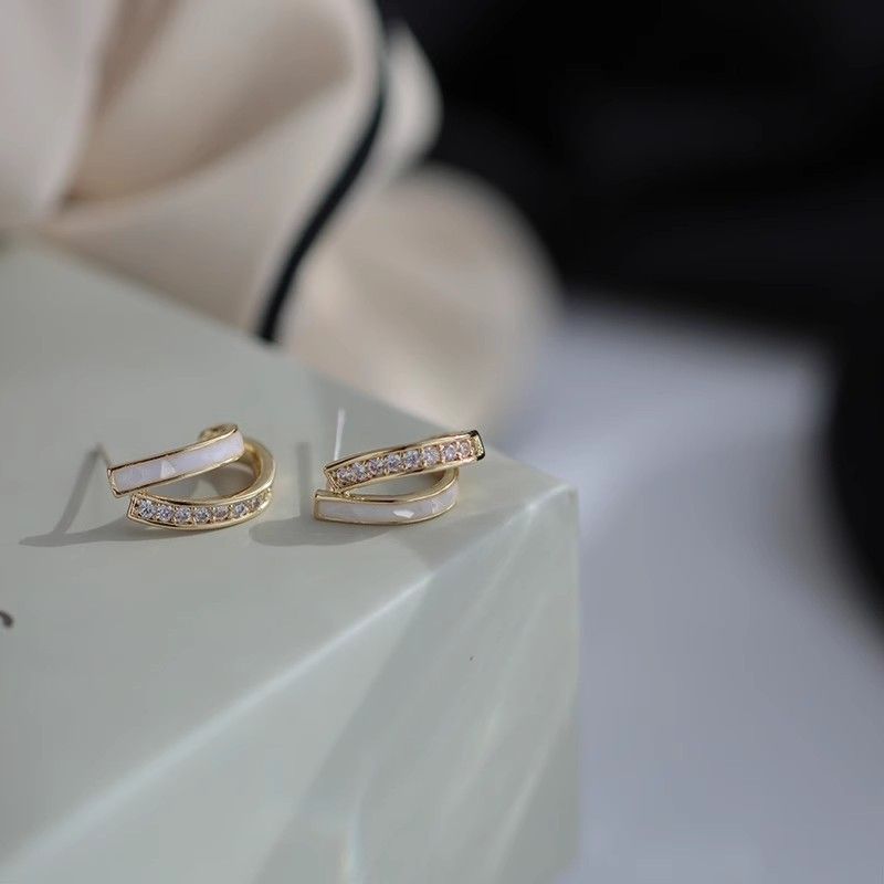 Premium Sense Of Double Layer Earrings New Fashion Female Earrings
 Simple Temperament Diamond Earrings Elegant Beautiful Silver Pin Earrings