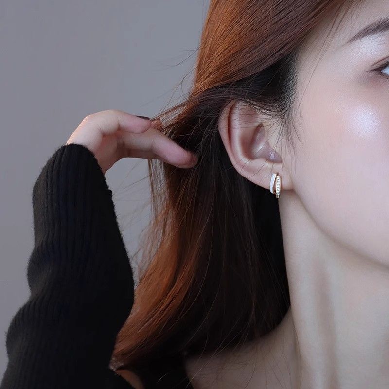 Premium Sense Of Double Layer Earrings New Fashion Female Earrings
 Simple Temperament Diamond Earrings Elegant Beautiful Silver Pin Earrings