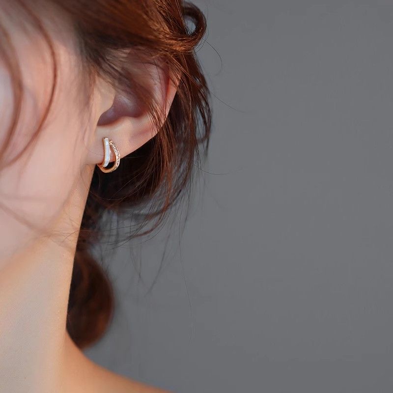 Premium Sense Of Double Layer Earrings New Fashion Female Earrings
 Simple Temperament Diamond Earrings Elegant Beautiful Silver Pin Earrings