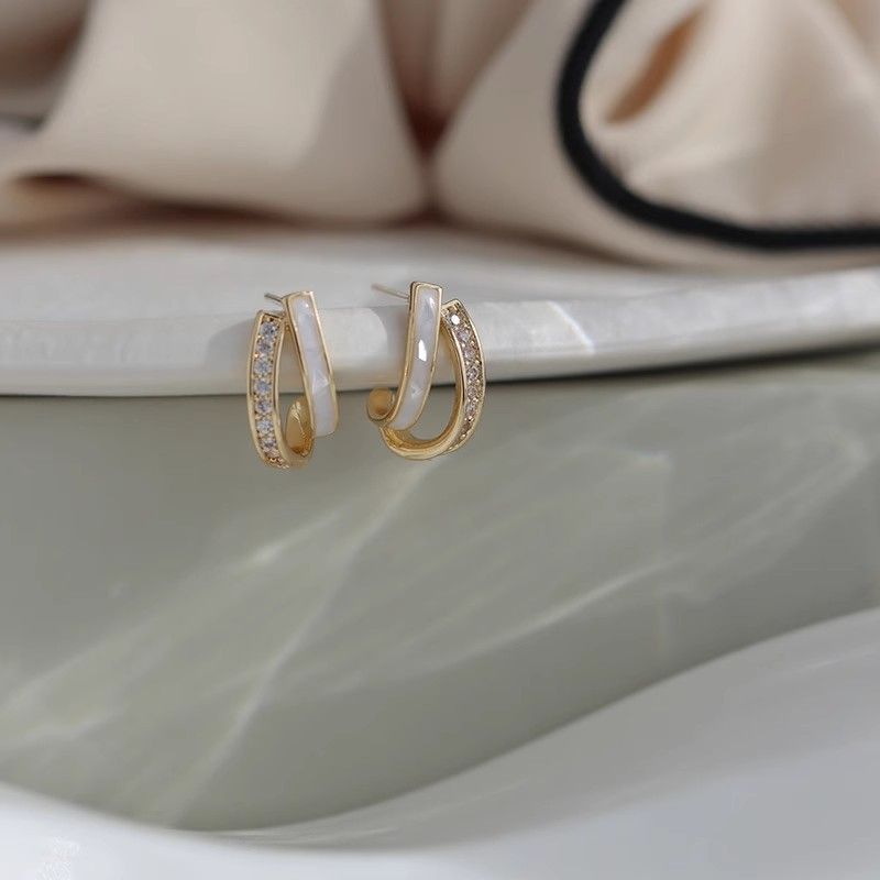 Premium Sense Of Double Layer Earrings New Fashion Female Earrings
 Simple Temperament Diamond Earrings Elegant Beautiful Silver Pin Earrings