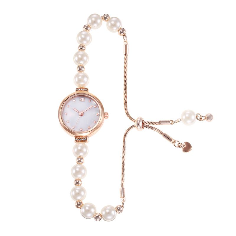 New Fashionable Pearl Strap Beimu Round Women's Watch Free Adjustable Bracelet Watch For Women Quartz Watch Personalized Temperament Bracelet Watch