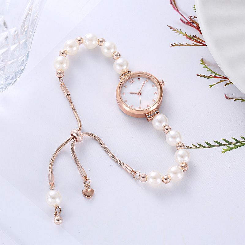New Fashionable Pearl Strap Beimu Round Women's Watch Free Adjustable Bracelet Watch For Women Quartz Watch Personalized Temperament Bracelet Watch