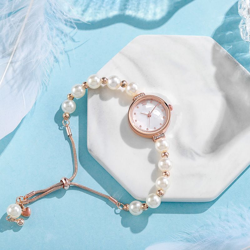 New Fashionable Pearl Strap Beimu Round Women's Watch Free Adjustable Bracelet Watch For Women Quartz Watch Personalized Temperament Bracelet Watch