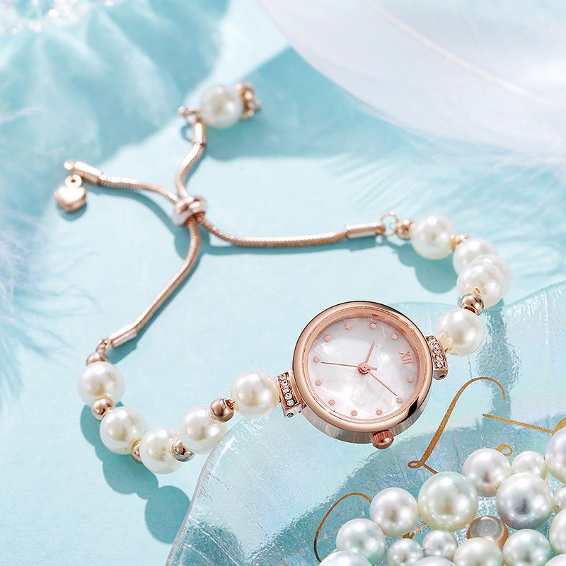 New Fashionable Pearl Strap Beimu Round Women's Watch Free Adjustable Bracelet Watch For Women Quartz Watch Personalized Temperament Bracelet Watch
