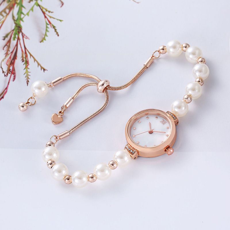 New Fashionable Pearl Strap Beimu Round Women's Watch Free Adjustable Bracelet Watch For Women Quartz Watch Personalized Temperament Bracelet Watch