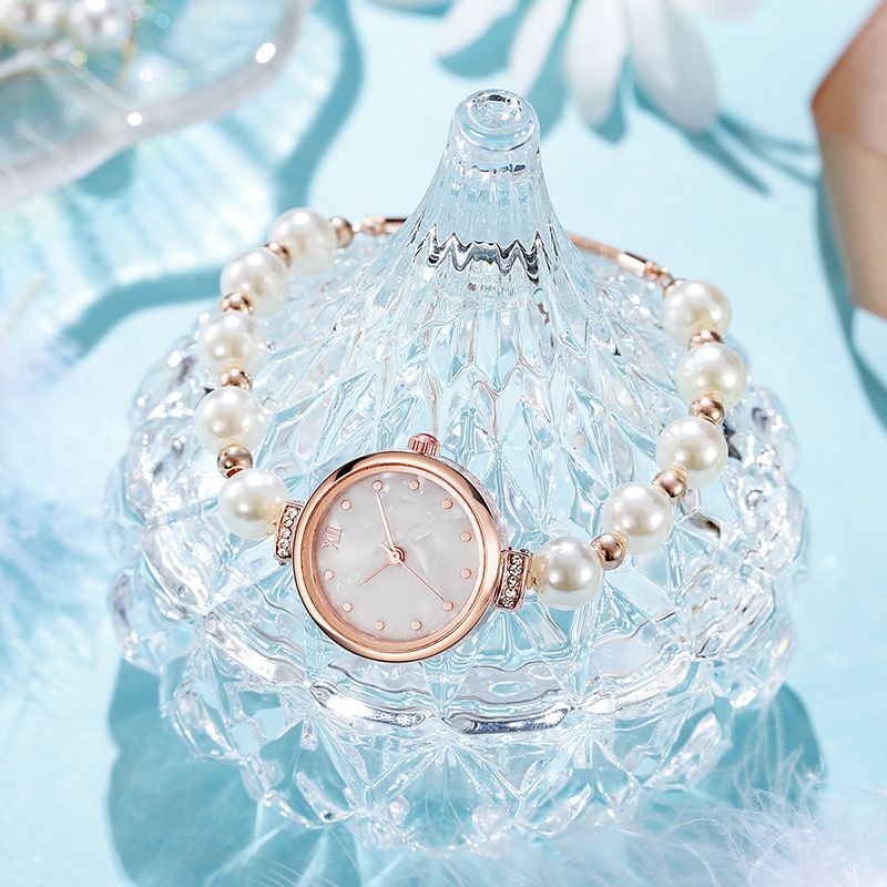 New Fashionable Pearl Strap Beimu Round Women's Watch Free Adjustable Bracelet Watch For Women Quartz Watch Personalized Temperament Bracelet Watch