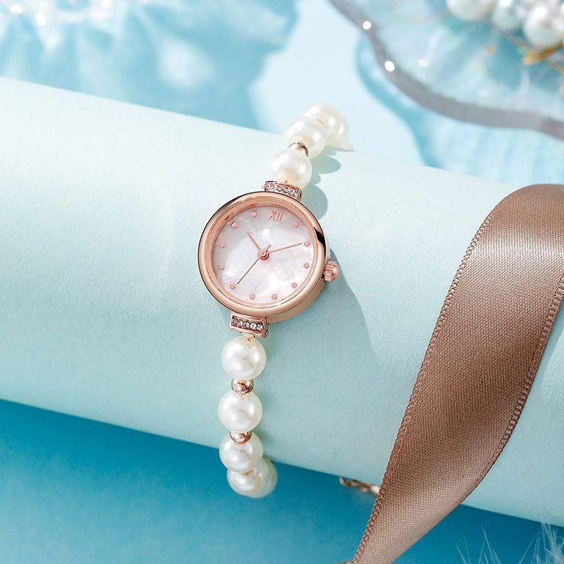 New Fashionable Pearl Strap Beimu Round Women's Watch Free Adjustable Bracelet Watch For Women Quartz Watch Personalized Temperament Bracelet Watch