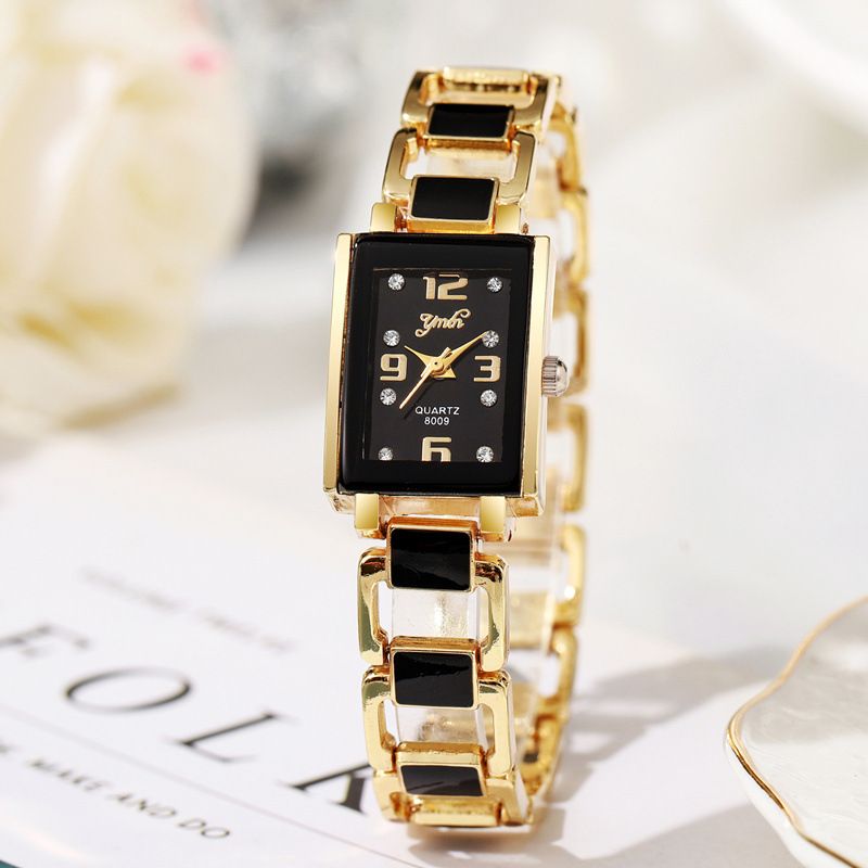 New Hot Best Selling Popular Gold Black Square Dial Women's Watch Female Student Party Temperament Quartz Niche Watch Premium Ceramic Strap Golden Black