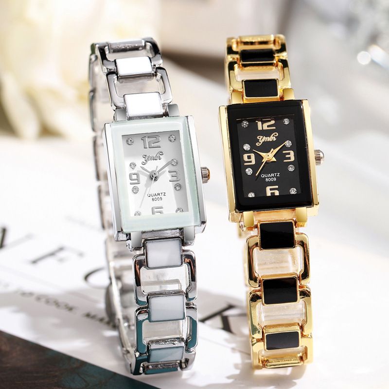 New Hot Best Selling Popular Gold Black Square Dial Women's Watch Female Student Party Temperament Quartz Niche Watch Premium Ceramic Strap