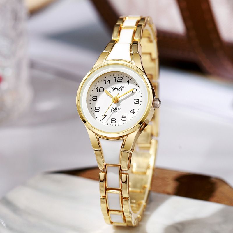 Popular Gold Colored Digital Dial Women's Watch Hot Selling Girl's Temperament Quartz Beautiful Watch Advanced ceramic Strap Minimalist Women's Watch