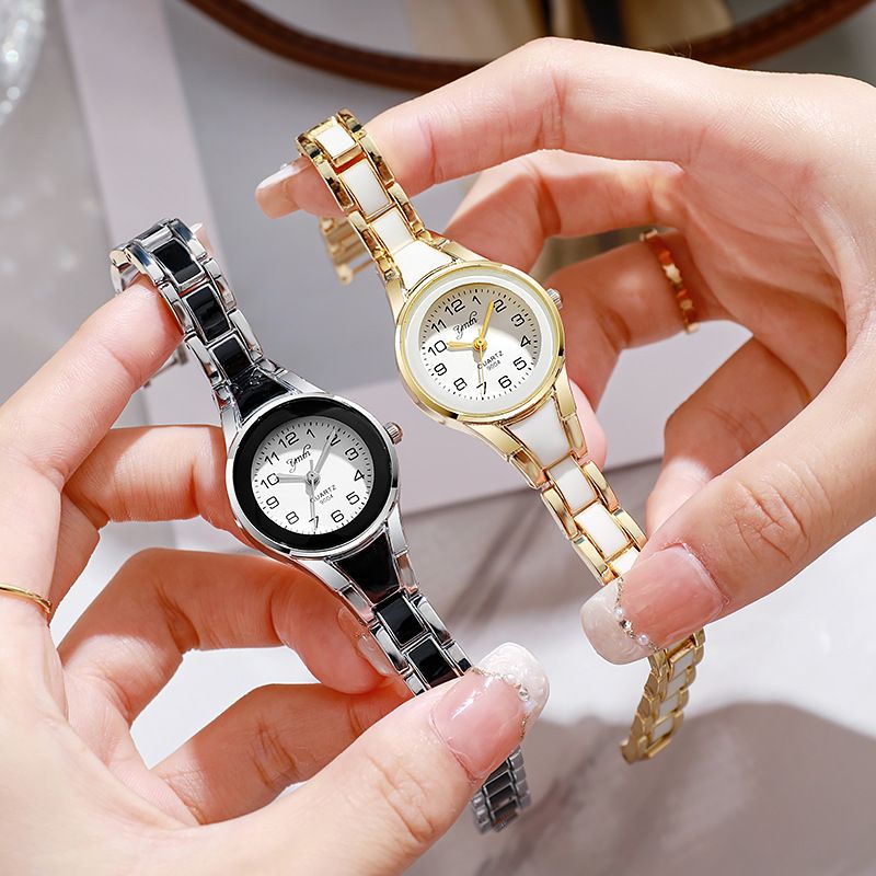Popular Gold Colored Digital Dial Women's Watch Hot Selling Girl's Temperament Quartz Beautiful Watch Advanced ceramic Strap Minimalist Women's Watch