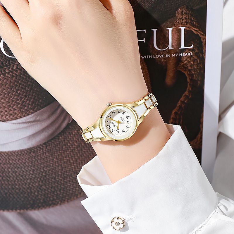 Popular Gold Colored Digital Dial Women's Watch Hot Selling Girl's Temperament Quartz Beautiful Watch Advanced ceramic Strap Minimalist Women's Watch