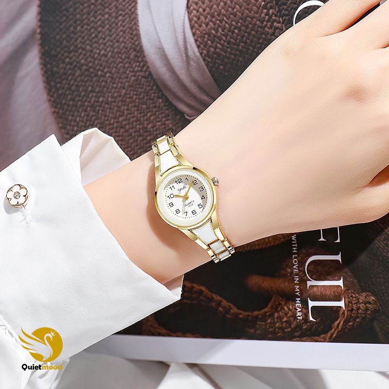 Popular Gold Colored Digital Dial Women's Watch Hot Selling Girl's Temperament Quartz Beautiful Watch Advanced ceramic Strap Minimalist Women's Watch