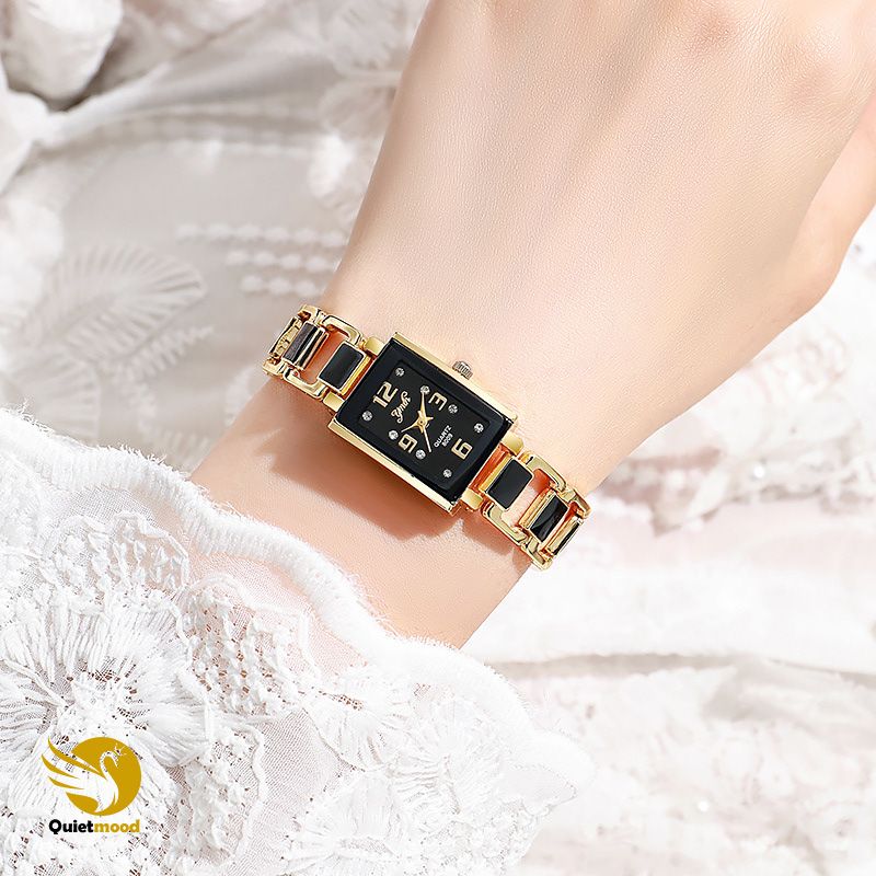 New Hot Best Selling Popular Gold Black Square Dial Women's Watch Female Student Party Temperament Quartz Niche Watch Premium Ceramic Strap