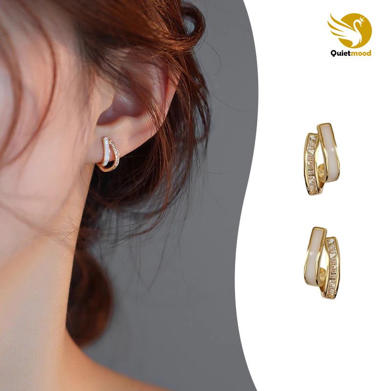 Premium Sense Of Double Layer Earrings New Fashion Female Earrings
 Simple Temperament Diamond Earrings Elegant Beautiful Silver Pin Earrings
