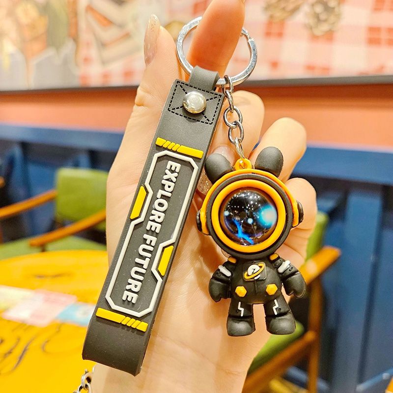 Travelling To The Stars Astronaut Keychain Key Ring Creative Car Key Chain Pendant Hand Strap Cartoon Gift Doll Charm Bag Charms Creative Gifts Yellow