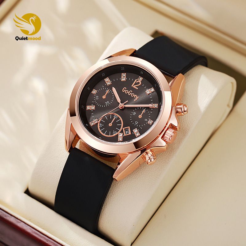 New Fashionable Women's Watch Leather Strap Large Dial Wrist Watch Advanced Diamond Set Quartz Watch With Calendar Trendy Minimalist Classic Girl's Watch