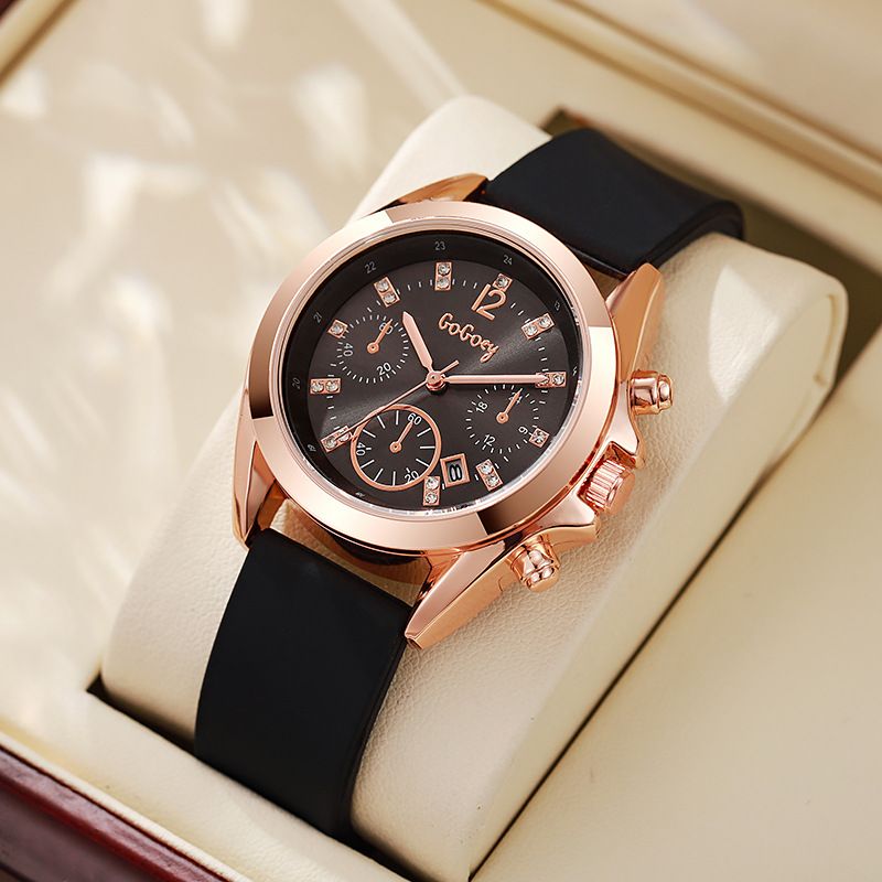 New Fashionable Women's Watch Leather Strap Large Dial Wrist Watch Advanced Diamond Set Quartz Watch With Calendar Trendy Minimalist Classic Girl's Watch