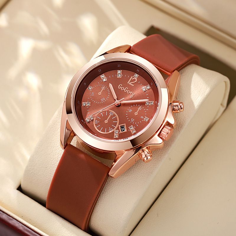 New Fashionable Women's Watch Leather Strap Large Dial Wrist Watch Advanced Diamond Set Quartz Watch With Calendar Trendy Minimalist Classic Girl's Watch