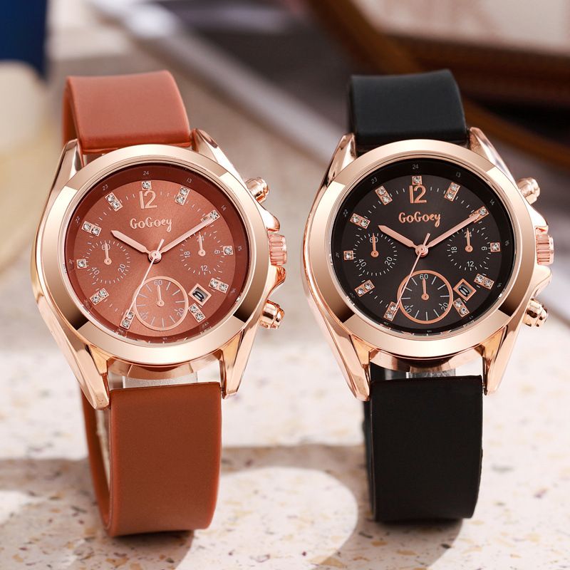 New Fashionable Women's Watch Leather Strap Large Dial Wrist Watch Advanced Diamond Set Quartz Watch With Calendar Trendy Minimalist Classic Girl's Watch