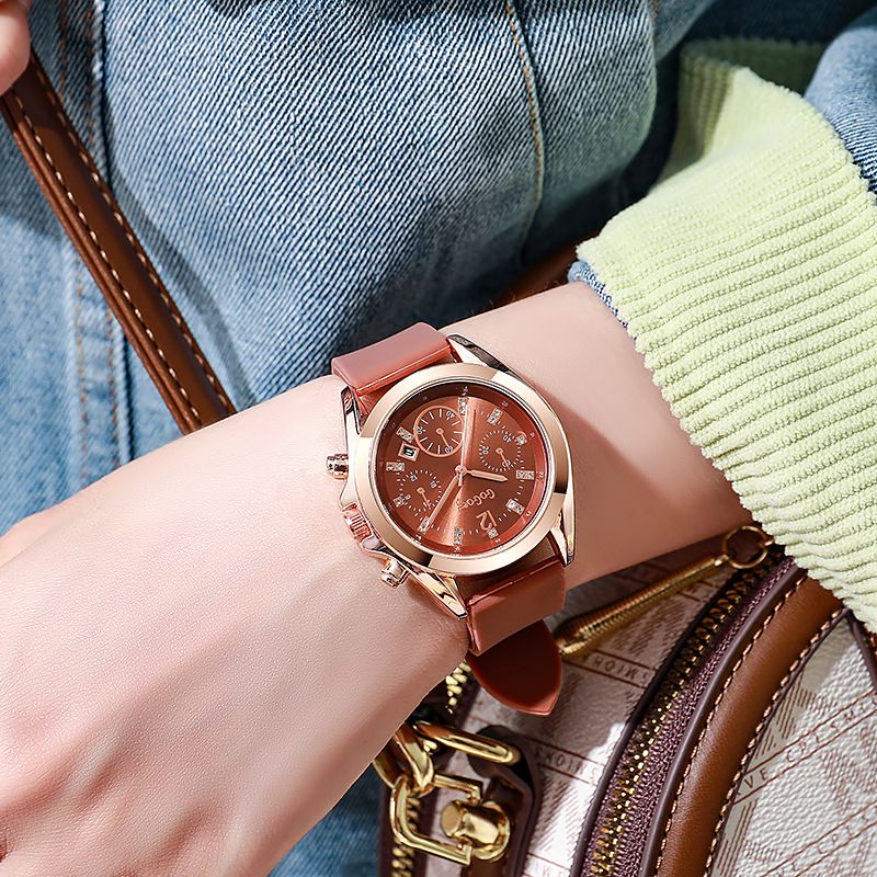 New Fashionable Women's Watch Leather Strap Large Dial Wrist Watch Advanced Diamond Set Quartz Watch With Calendar Trendy Minimalist Classic Girl's Watch