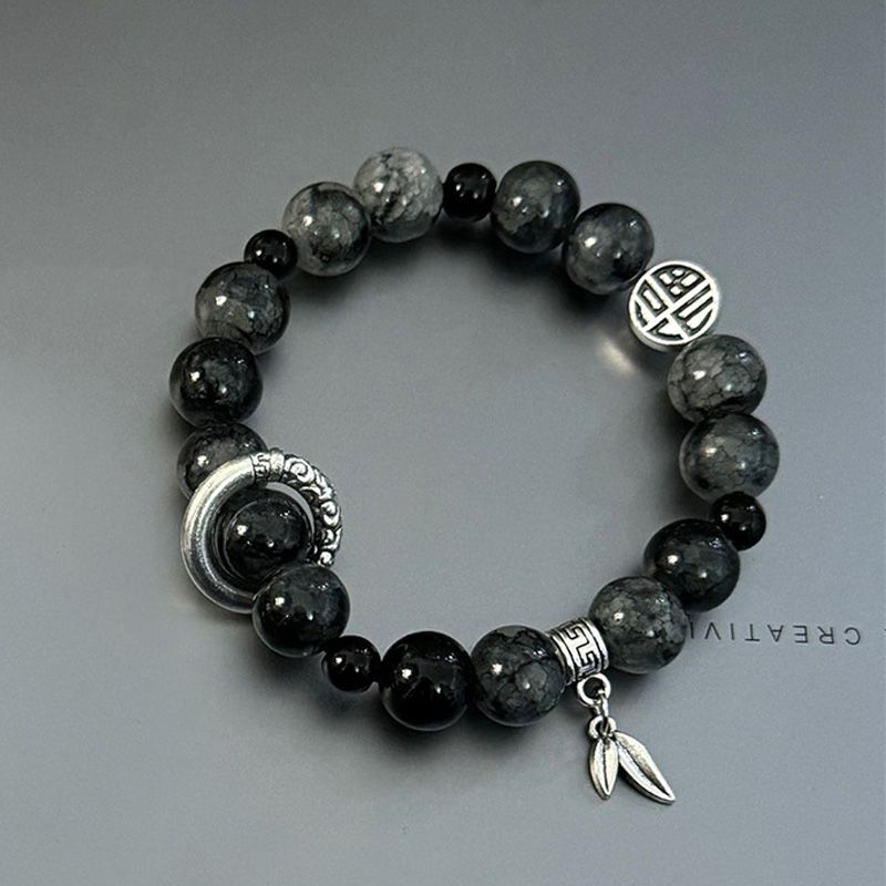 New Ice Cracked Bead Bracelet Men's High-end Bracelet Fashionable Trendy Men's And Women's Bracelets Exquisite Beautiful Bracelets Versatile Accessories Suitable For Gift Dark grey