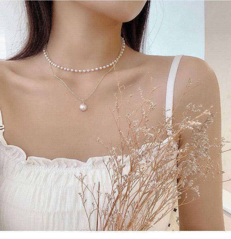 Korean Ins Super Fairy Niche Double-Layered Pearl Pendant Necklace For Women Simple Temperament Choker Necklace Clavicle Chain Trend