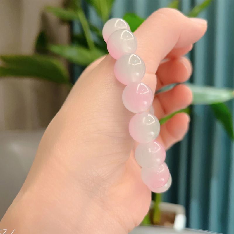 4 PCS/Set Glass Gradient Color Ice Transparent Buddha Beads Bracelet Round Beads Two-Color Peach Pink Bracelet Wrap Finger Flexible Plate To Play Student Gift