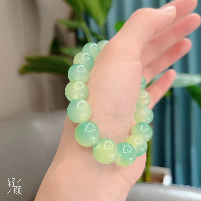 4 PCS/Set Glass Gradient Color Ice Transparent Buddha Beads Bracelet Round Beads Two-Color Peach Pink Bracelet Wrap Finger Flexible Plate To Play Student Gift