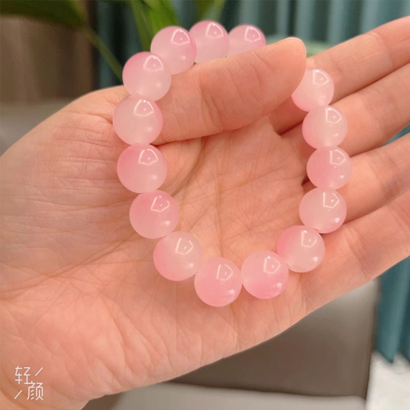 4 PCS/Set Glass Gradient Color Ice Transparent Buddha Beads Bracelet Round Beads Two-Color Peach Pink Bracelet Wrap Finger Flexible Plate To Play Student Gift