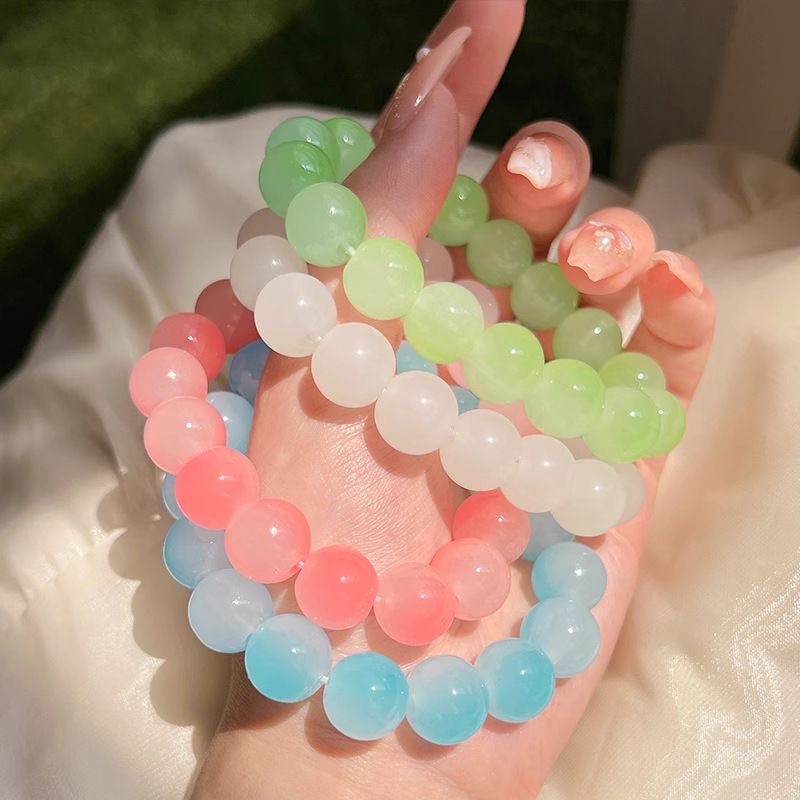 4 PCS/Set Glass Gradient Color Ice Transparent Buddha Beads Bracelet Round Beads Two-Color Peach Pink Bracelet Wrap Finger Flexible Plate To Play Student Gift