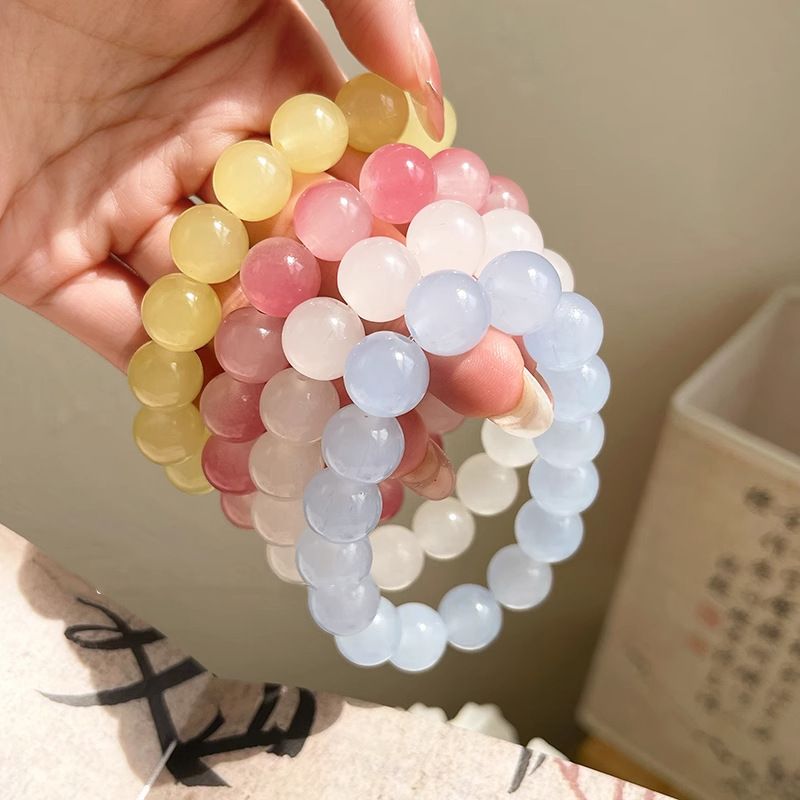 4 PCS/Set Glass Gradient Color Ice Transparent Buddha Beads Bracelet Round Beads Two-Color Peach Pink Bracelet Wrap Finger Flexible Plate To Play Student Gift