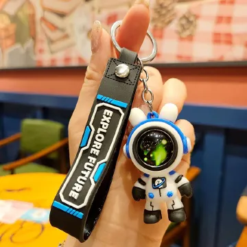 Travelling To The Stars Astronaut Keychain Key Ring Creative Car Key Chain Pendant Hand Strap Cartoon Gift Doll Charm Bag Charms Creative Gifts Blue