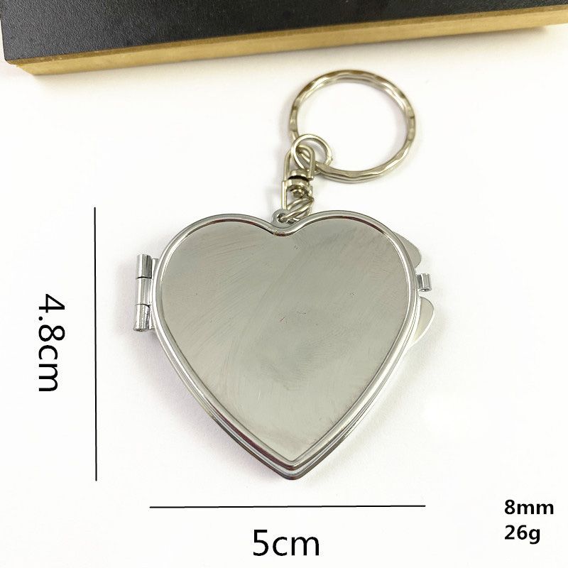 Flip-on Style Metal Love Heart-Shaped Keychain Can Hold Photos Foldable Diy Small Mirror Accessories Portable Mini Makeup Mirror